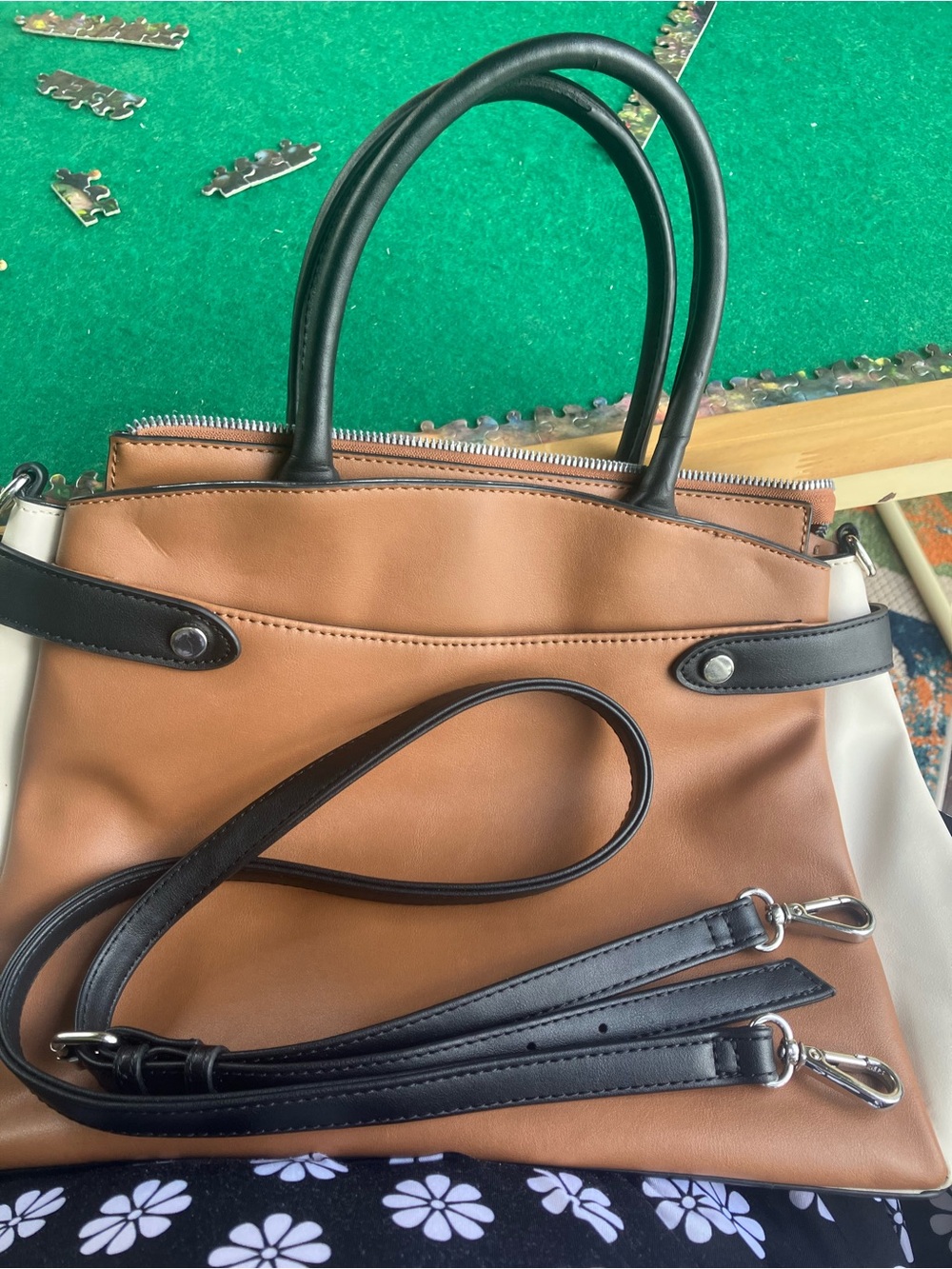 Nine West Tan, Cream & Black Colorblock Tote - Picture 5 of 5